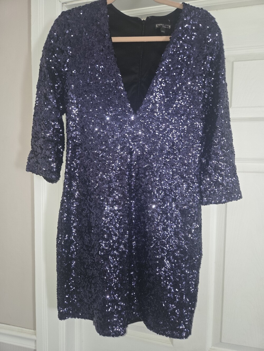 Express Navy Sequin V-Neck Mini Dress